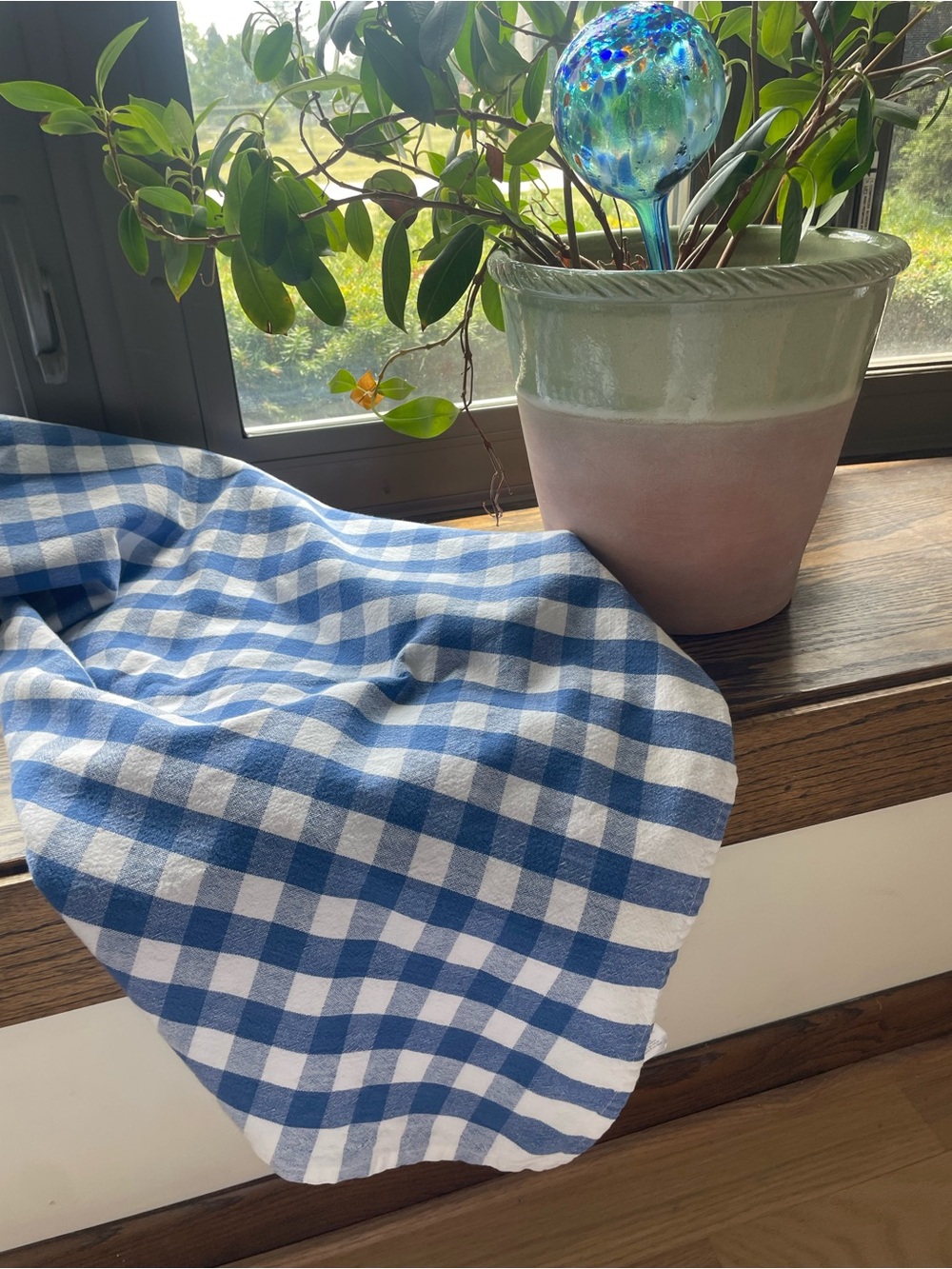 Blue and White Gingham cotton Tablecloth 48x60